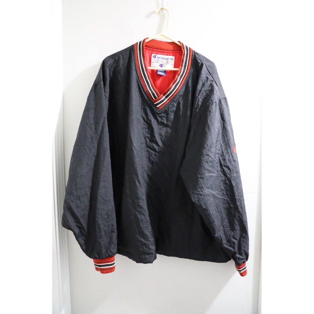 Vintage‎ Champion Pullover Mens Y2K XL Black Windbreaker Athletic Streetwear